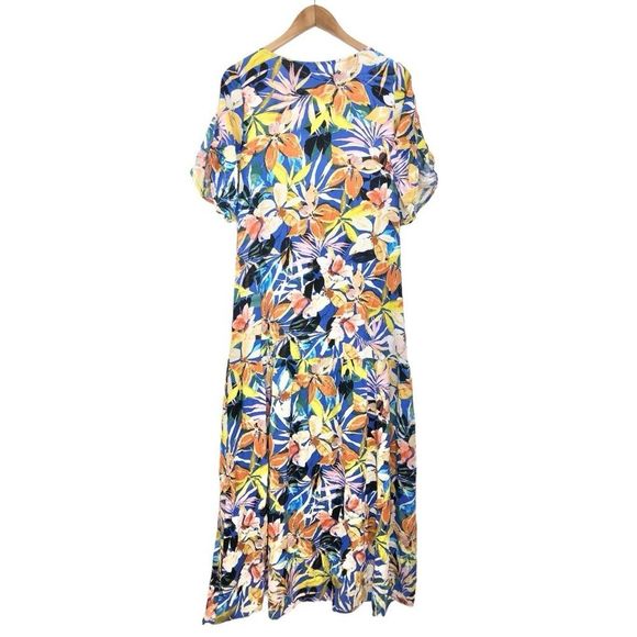 Loralette NWT Blue Pretty Val Print Flutter Sleeves Hi-Lo Maxi Dress Size 14 - Picture 4 of 13